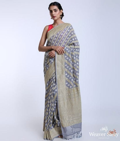 Handwoven_Grey_Kadhwa_Banarasi_Jangla_saree_with_sona_rupa_zari_WeaverStory_02