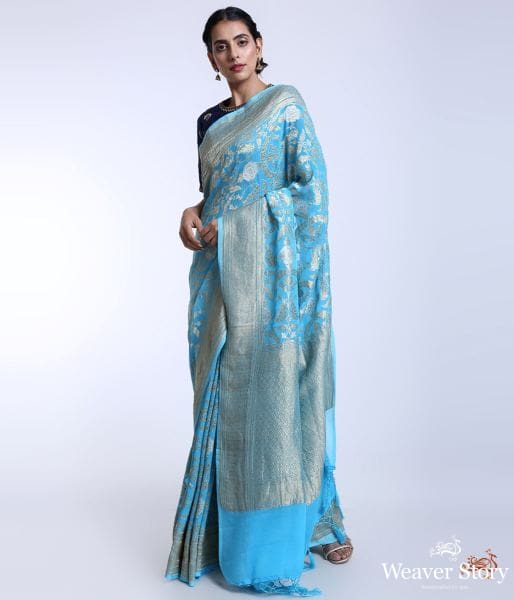 Handwoven_Banarasi_Jangla_woven_in_Georgette_WeaverStory_02