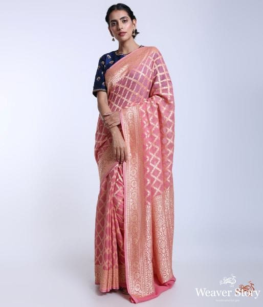 Handwoven_Pink_Banarasi_Georgette_Saree_WeaverStory_02