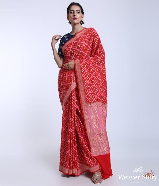 Handwoven_Red_Banarasi_Georgette_Saree_with_Tanchoi_Weave_WeaverStory_02