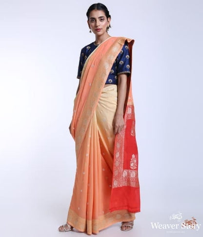 Handwoven_Banarasi_georgette_saree_with_Ombre_dye_in_shades_of_peach_and_orange_WeaverStory_02