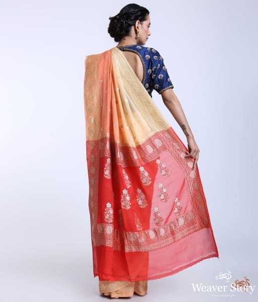 Handwoven_Banarasi_georgette_saree_with_Ombre_dye_in_shades_of_peach_and_orange_WeaverStory_04