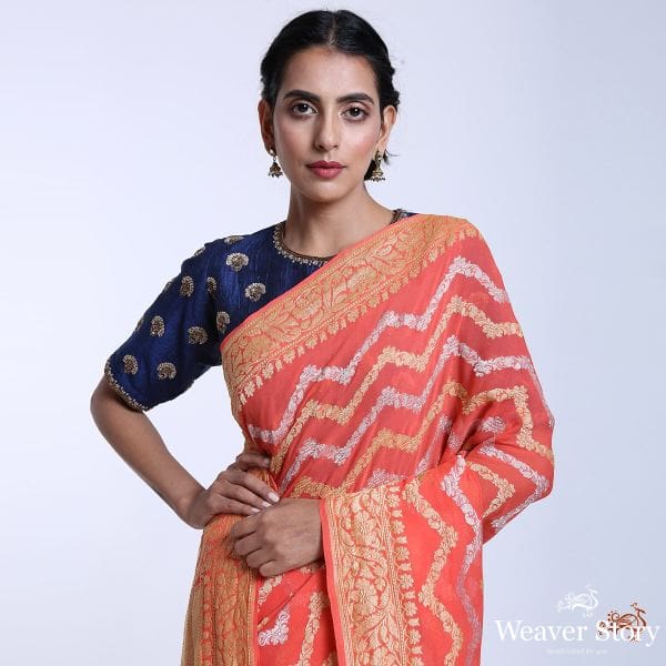 Handwoven_Banarasi_Jangla_in_orange_WeaverStory_01