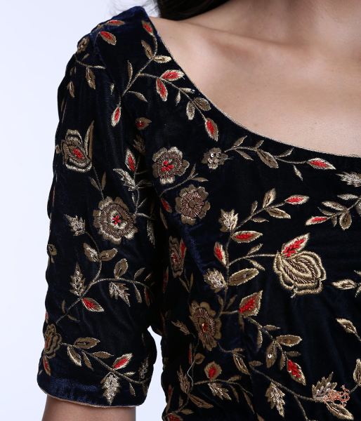 Navy_Blue_Velvet_Blouse_with_Zari_Jaal_and_Hand_Embroidery_WeaverStory_04