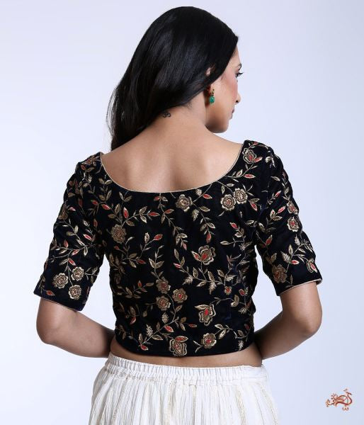 Navy_Blue_Velvet_Blouse_with_Zari_Jaal_and_Hand_Embroidery_WeaverStory_02