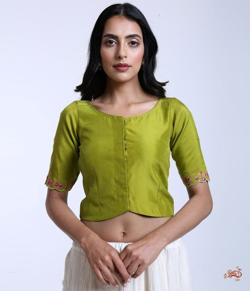 Light_green_pure_silk_blouse_with_machine_embroidery_on_sleeves_WeaverStory_02