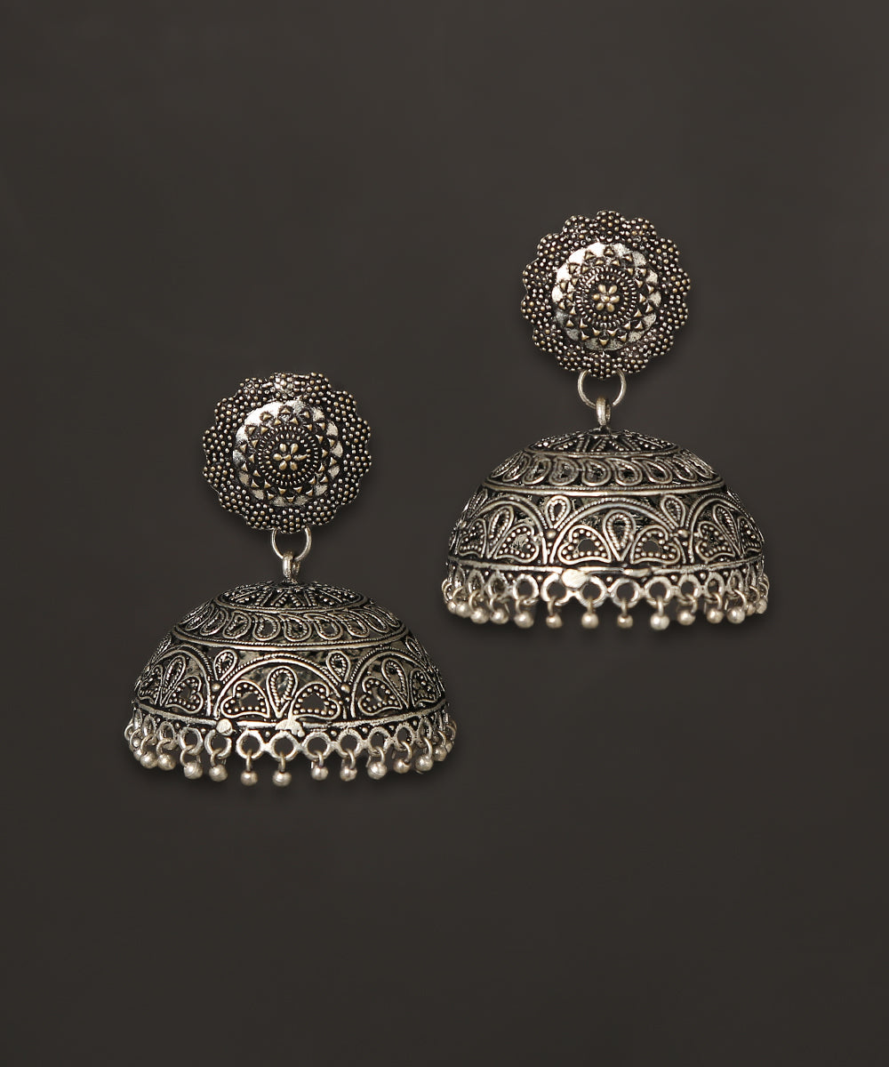 Kiraz_Handcrafted_Jhumkis_In_Oxidised_Pure_Silver_WeaverStory_02