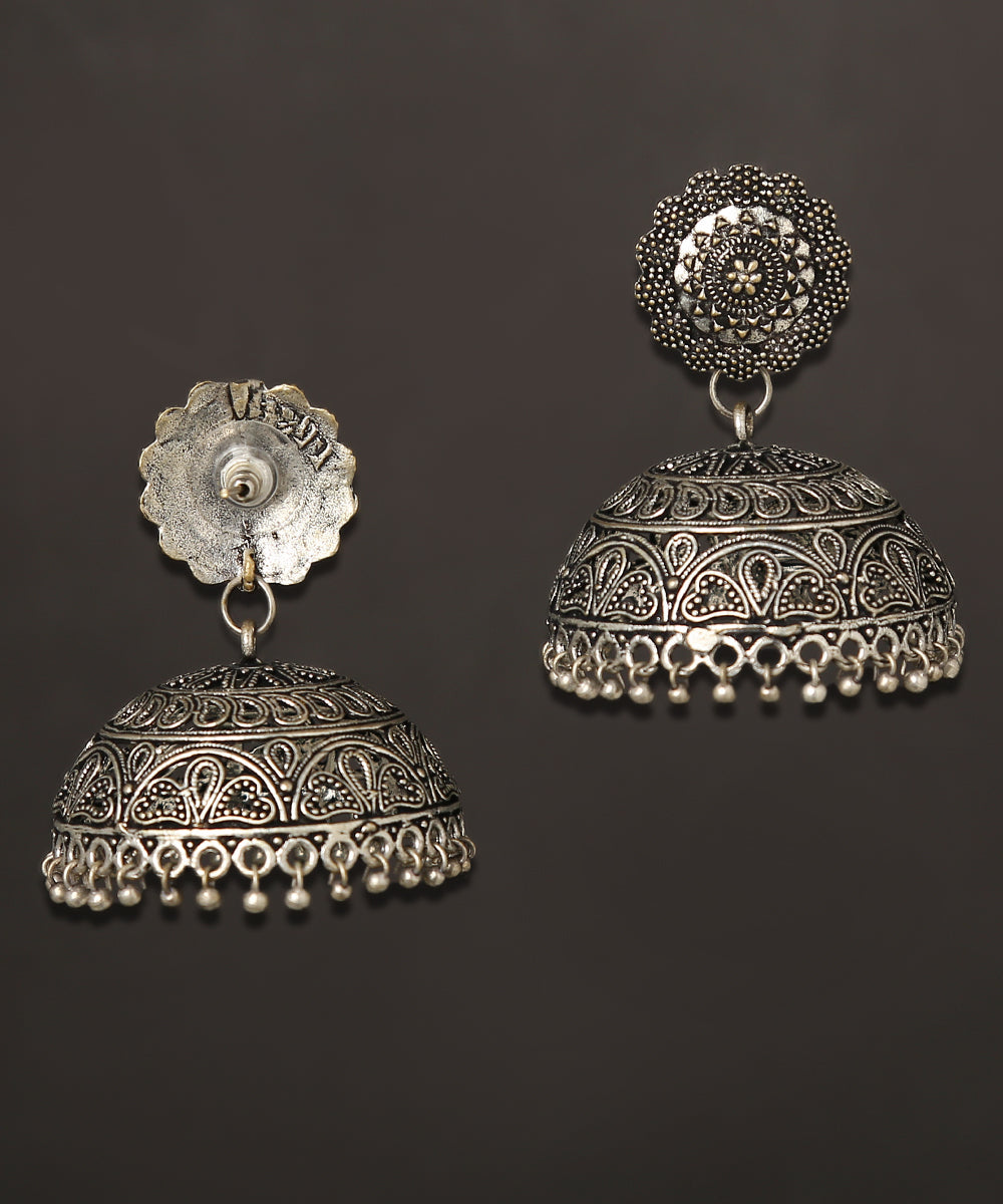 Kiraz_Handcrafted_Jhumkis_In_Oxidised_Pure_Silver_WeaverStory_03