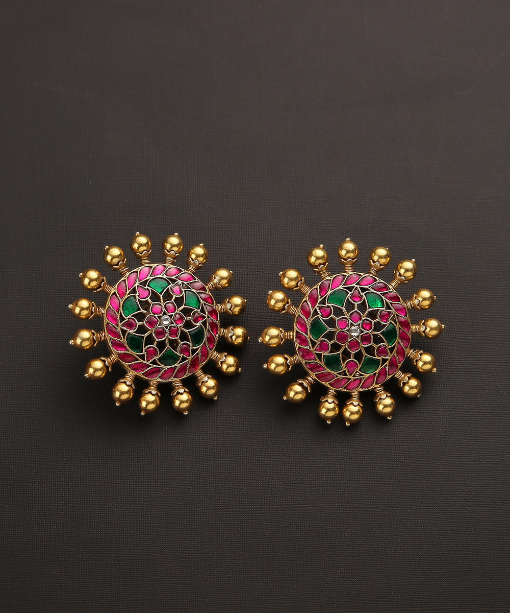 Zeina_Handcrafted_Studs_in_Pure_Silver_With_Ruby_And_Emeralds_WeaverStory_02