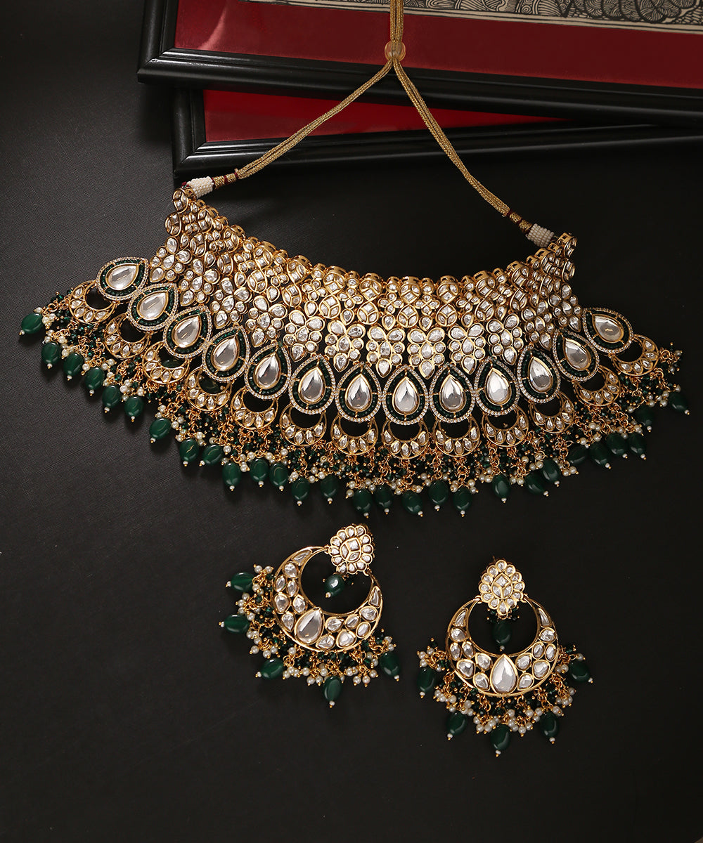 Gufrana_Handcrafted_Pure_Silver_Necklace_Set_With_kundan_And_Melons_WeaverStory_01
