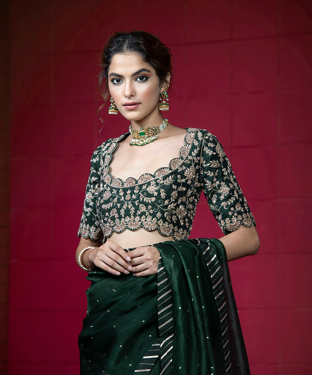 Deep_Green_Scalloped_Blouse_With_Hand_Embroidery_WeaverStory_01