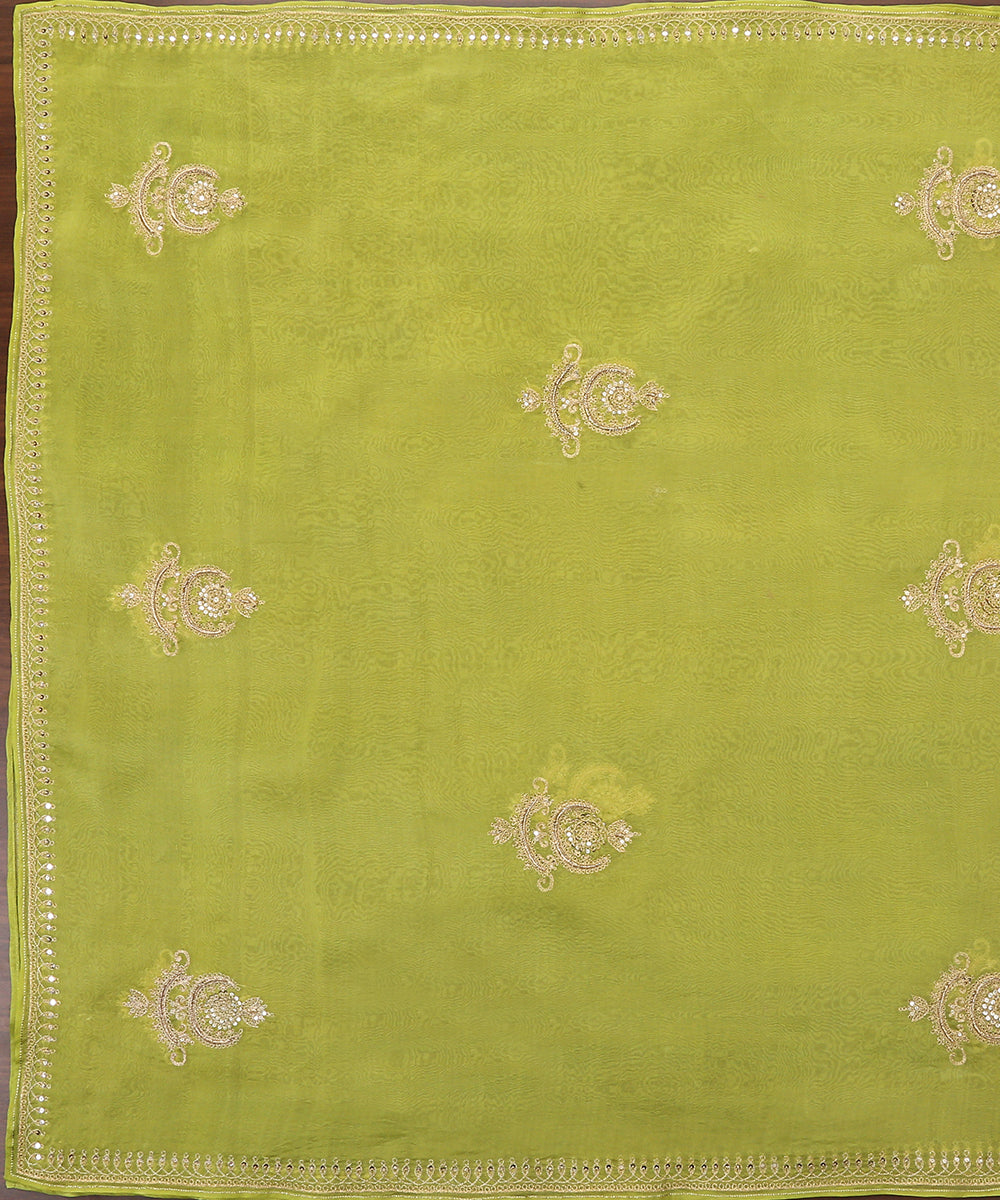 Lime_Green_Handloom_Pure_Organza_Dupatta_With_Hand_Embroidered_Aari_And_Mukaish_Motifs_WeaverStory_02