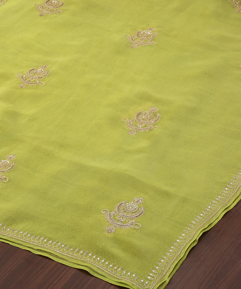 Lime_Green_Handloom_Pure_Organza_Dupatta_With_Hand_Embroidered_Aari_And_Mukaish_Motifs_WeaverStory_03