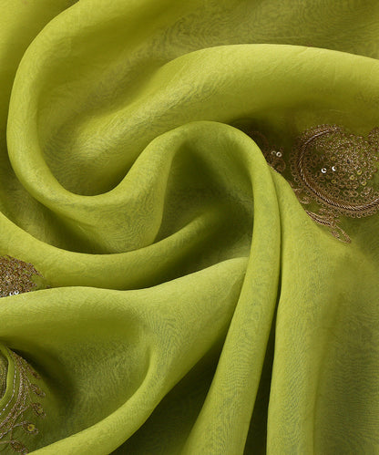 Lime_Green_Handloom_Pure_Organza_Dupatta_With_Hand_Embroidered_Aari_And_Mukaish_Motifs_WeaverStory_05