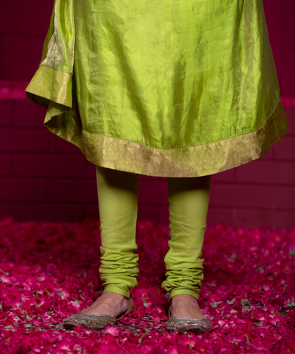 Parrot_Green_Handloom_Anarkali_Suit_Set_with_Churidar_and_Embroidered_Organza_Dupatta_WeaverStory_06