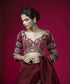 Maroon_Hand_Embroidered_Raw_Silk_Blouse_With_3/4th_Sleeves_WeaverStory_01
