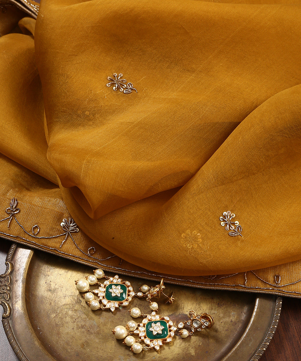 Handloom_Ochre_Yellow_Pure_Organza_Dupatta_With_Hand_Embroidered_Zardozi_Border_WeaverStory_01