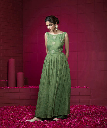 Green_Handloom_Embroidered_Anarkali_Kurta_in_Tissue_Chanderi_with_Organza_Dupatta_and_Wide_Pants_WeaverStory_03