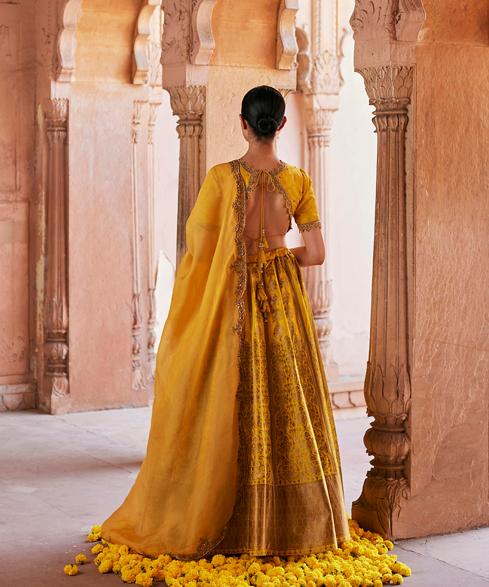 Yellow_Pure_Katan_Silk_Brocade_Banarasi_Lehenga_With_Embroidered_Blouse_And_Dupatta_WeaverStory_04