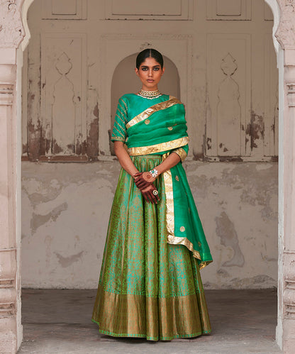 Green_Pure_Katan_Silk_Brocade_Banarasi_Lehenga_With_Embroidered_Blouse_And_Dupatta_WeaverStory_01