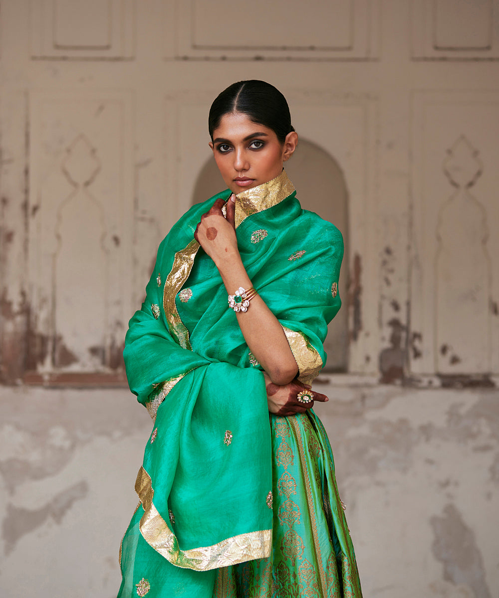 Green_Pure_Katan_Silk_Brocade_Banarasi_Lehenga_With_Embroidered_Blouse_And_Dupatta_WeaverStory_02