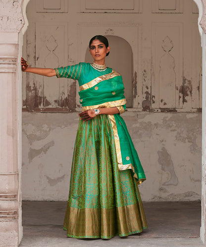 Green_Pure_Katan_Silk_Brocade_Banarasi_Lehenga_With_Embroidered_Blouse_And_Dupatta_WeaverStory_03