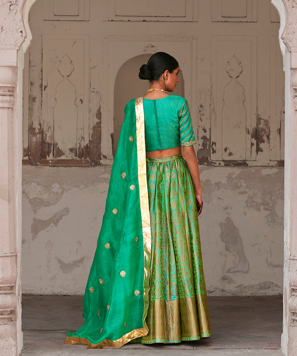 Green_Pure_Katan_Silk_Brocade_Banarasi_Lehenga_With_Embroidered_Blouse_And_Dupatta_WeaverStory_04