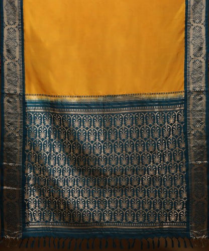 Mustard_And_Teal_Pure_Mulberry_Silk_Saree_With_Gold_Zari_WeaverStory_05