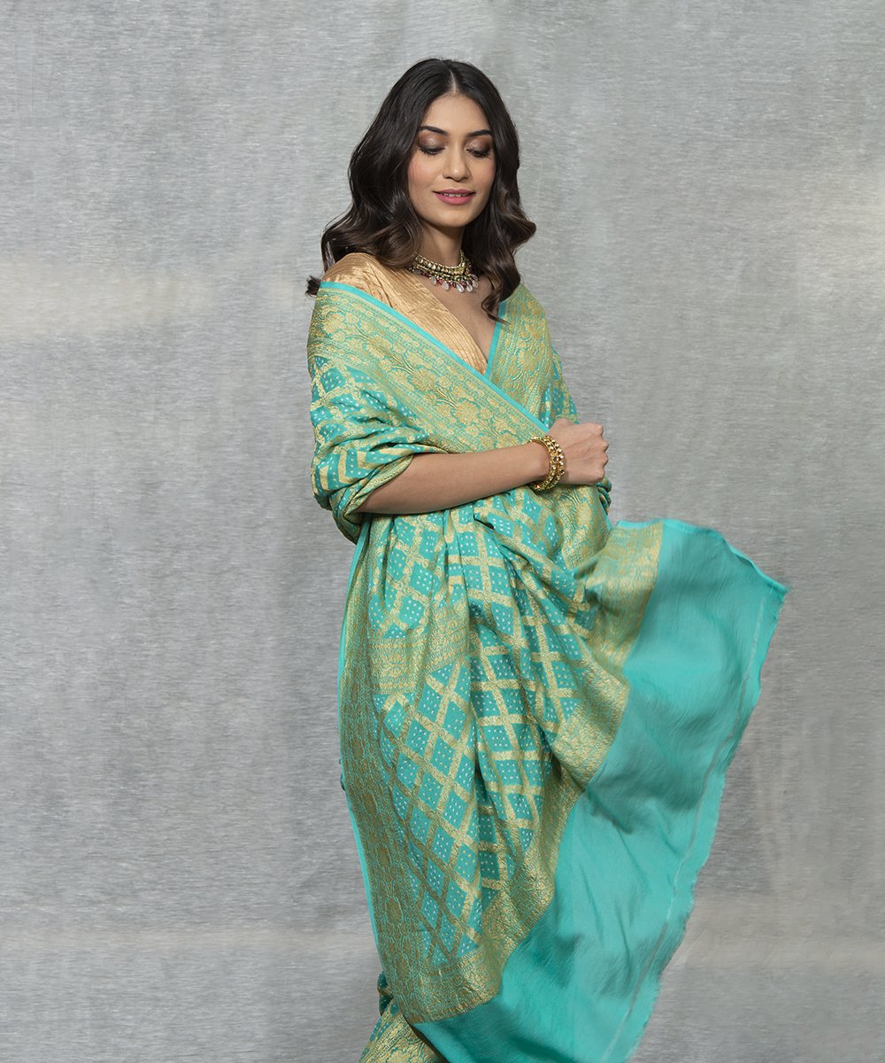 Aqua_Handloom_Pure_Georgette_Banarasi_Bandhej_Saree_WeaverStory_01