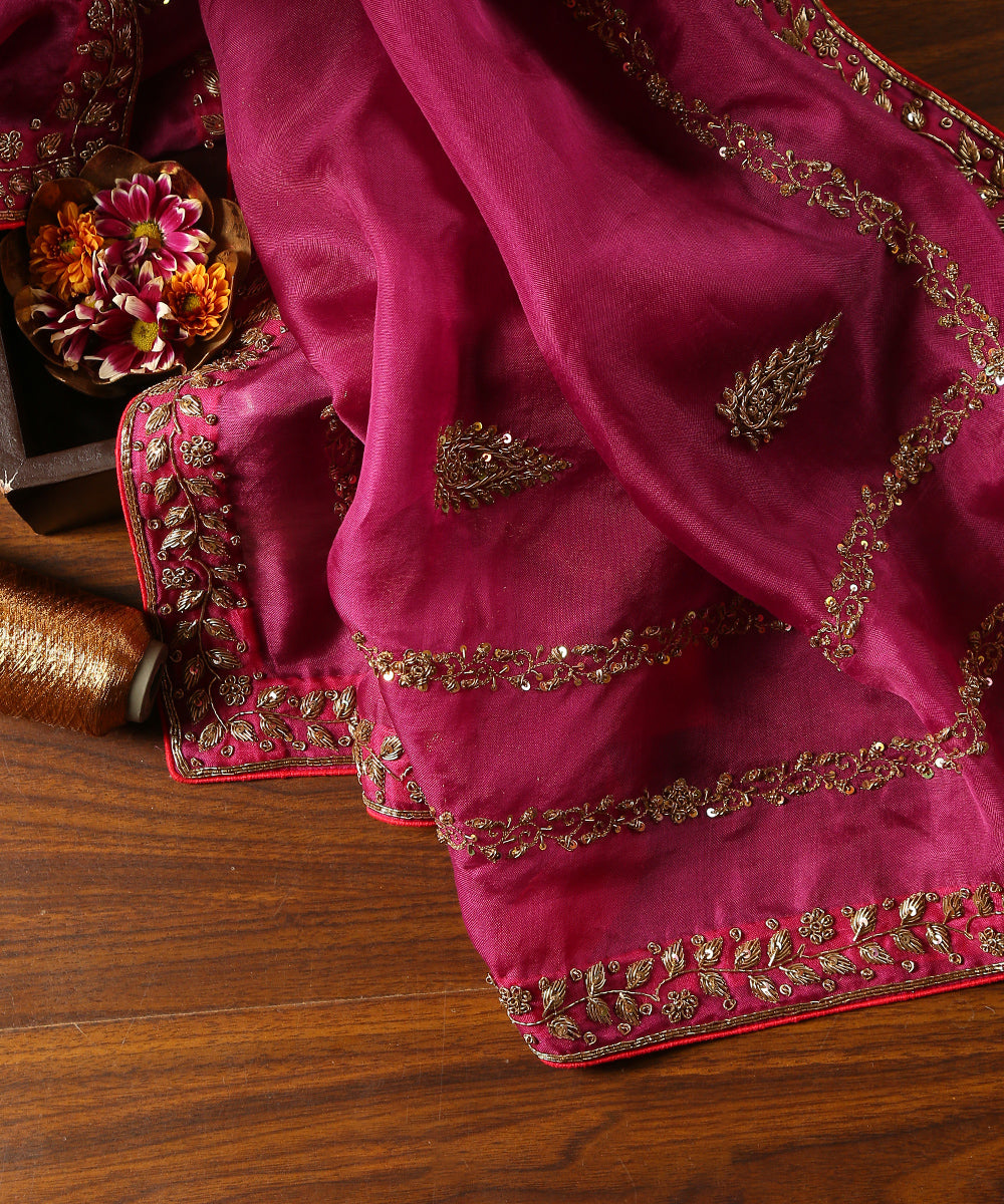 Mulled_Wine_Handloom_Pure_Organza_Dupatta_With_Hand_Embroidered_Zardozi_Borders_And_Boota_WeaverStory_01