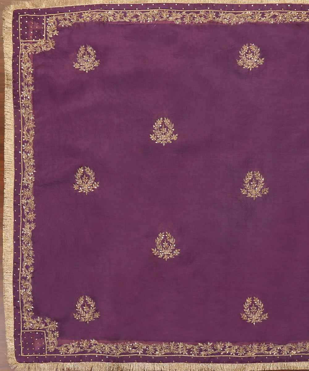 Purple_Dual_Shade_Handloom_Organza_Dupatta_With_Hand_Embroidered_Zardozi_Borders_And_Boota_WeaverStory_02