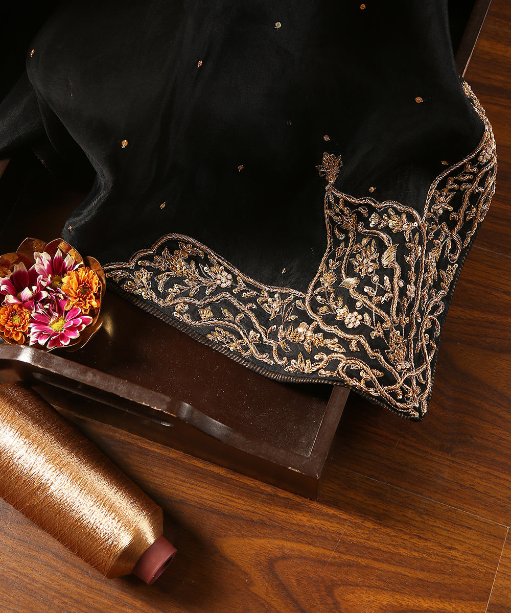 Black_Handloom_Organza_Dupatta_With_Hand_Embroidered_Zardozi_On_The_Corners_WeaverStory_01