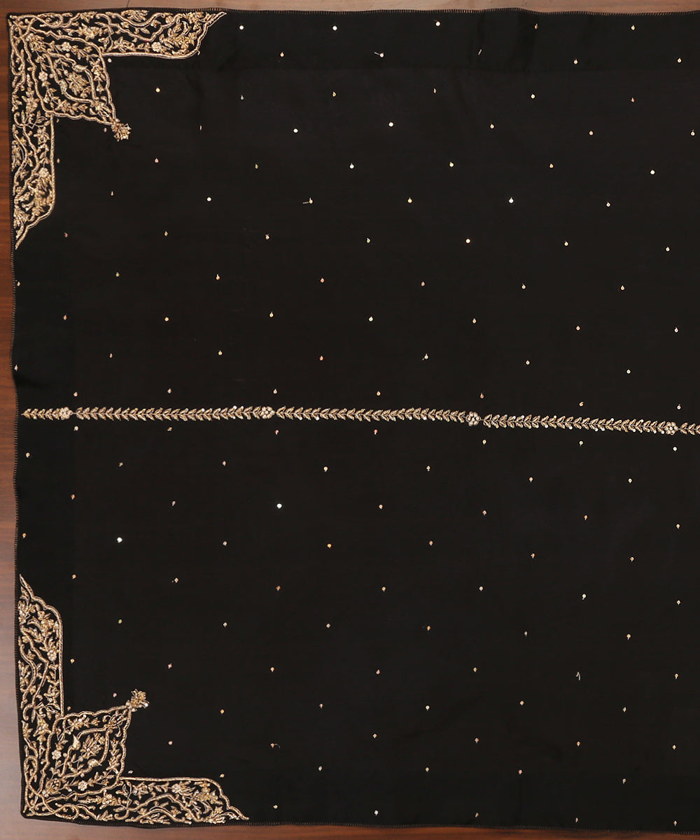 Black_Handloom_Organza_Dupatta_With_Hand_Embroidered_Zardozi_On_The_Corners_WeaverStory_02