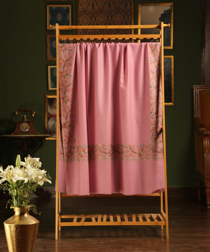 Handwoven_Pink_Pure_Pashmina_Shawl_With_Paper_Mache_Floral_Embroidery_Border_WeaverStory_02