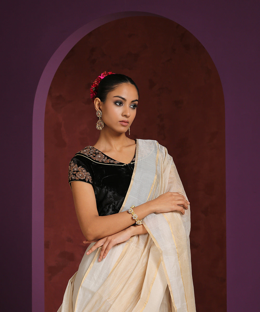 Hand_Embroidered_Black_Velvet_Blouse_With_Shawl_Collar_WeaverStory_02