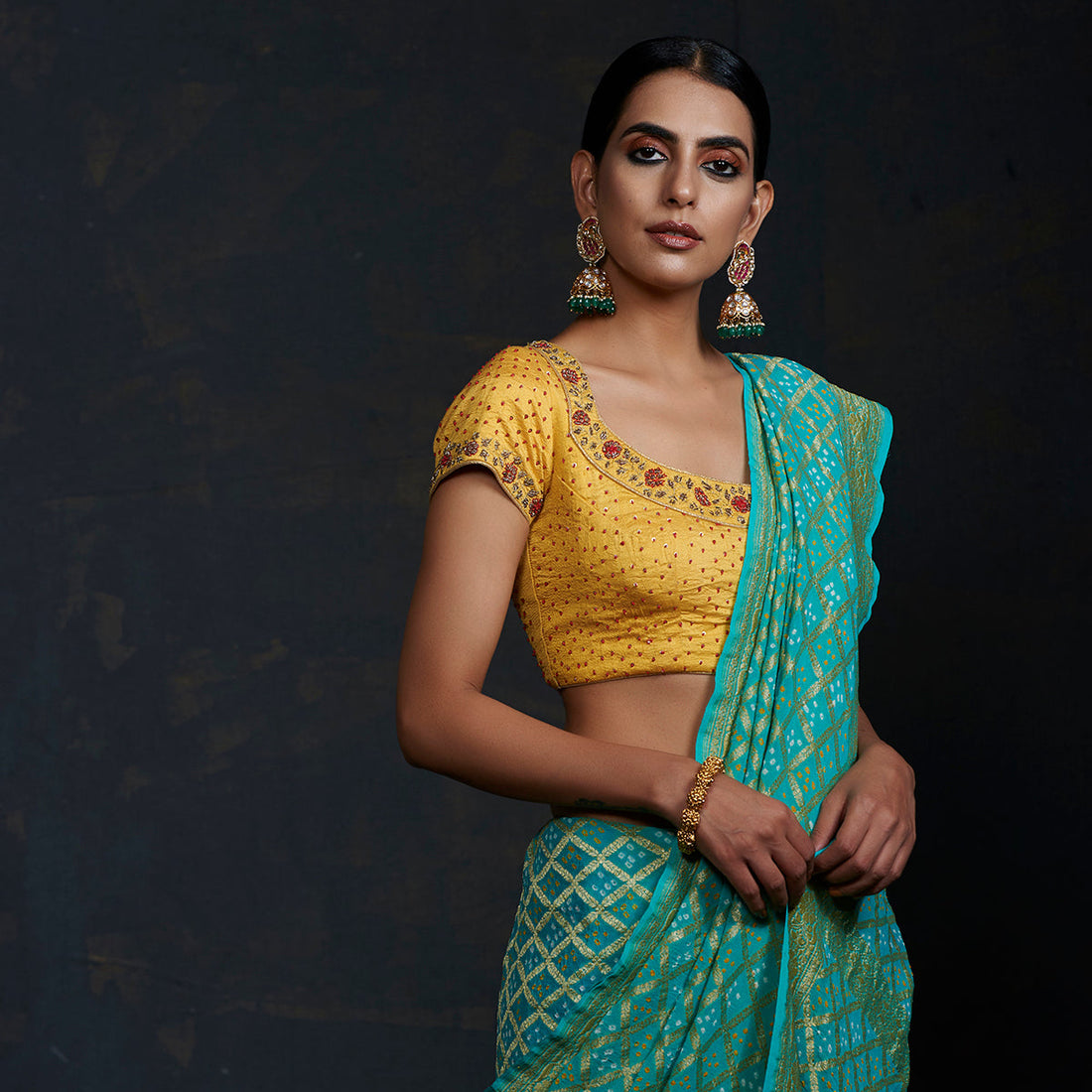 Yellow_Silk_Blouse_with_Zardozi_and_Red_Detailing_WeaverStory_01