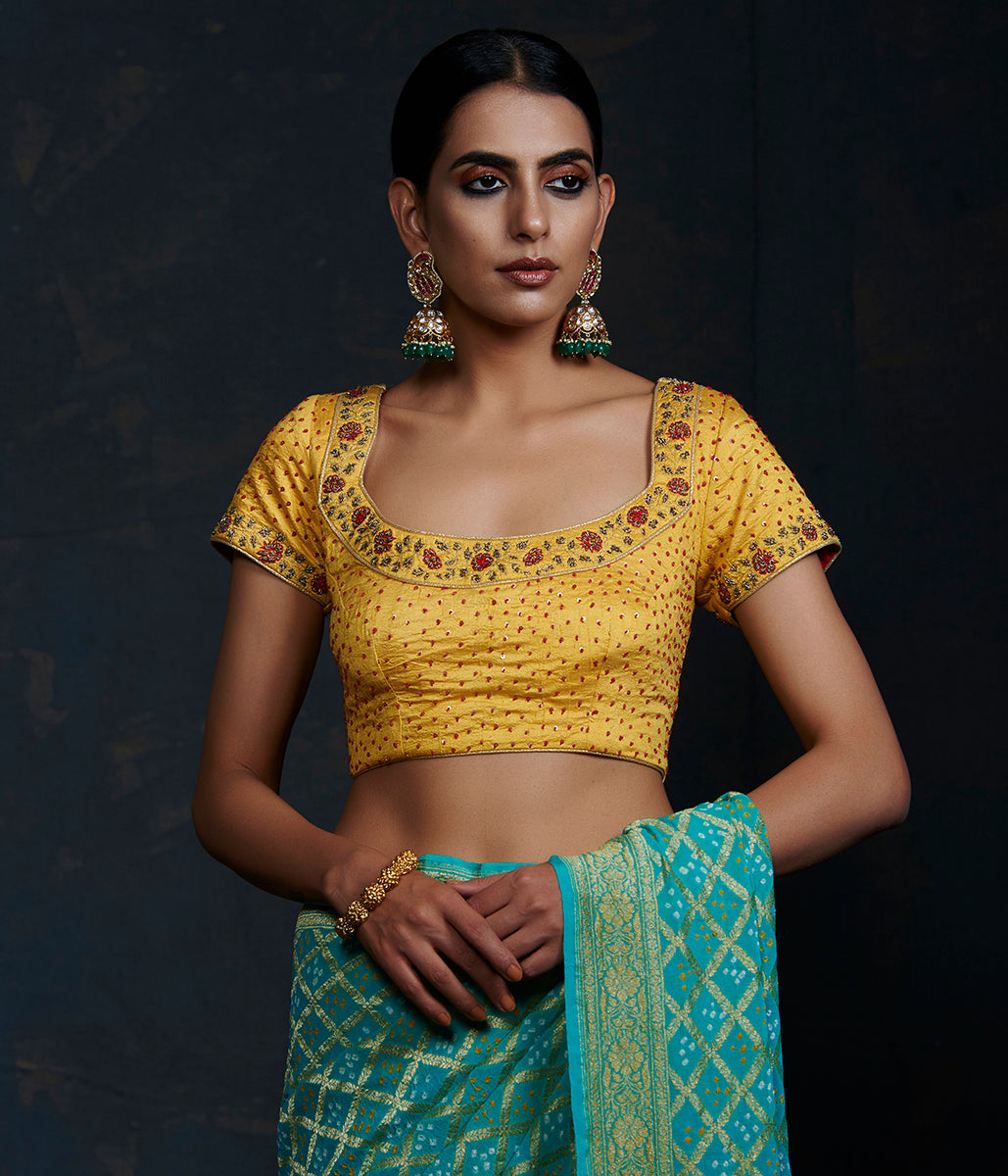 Yellow_Silk_Blouse_with_Zardozi_and_Red_Detailing_WeaverStory_02