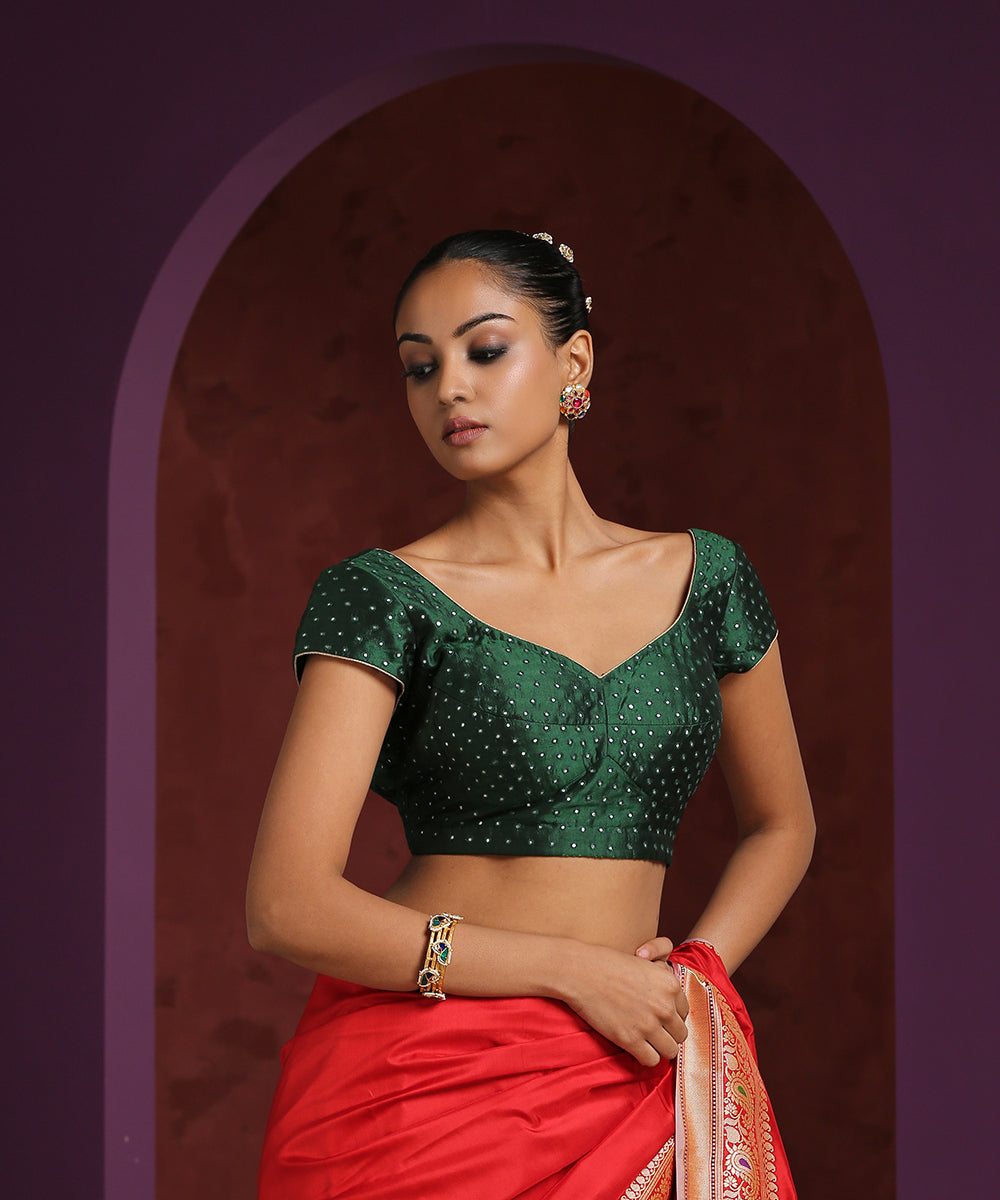 Green_Pure_Silk_Blouse_With_Pitta_Embroidery_WeaverStory_01