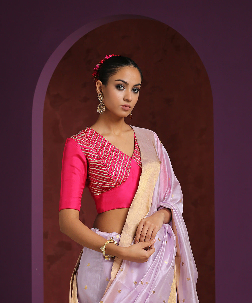 Handcrafted_Hot_Pink_Pure_Silk_Blouse_With_Gota_Patti_And_Zardozi_Work._WeaverStory_02