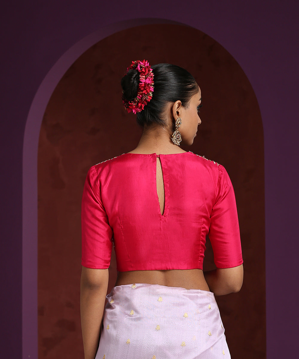Handcrafted_Hot_Pink_Pure_Silk_Blouse_With_Gota_Patti_And_Zardozi_Work._WeaverStory_03
