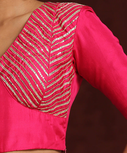 Handcrafted_Hot_Pink_Pure_Silk_Blouse_With_Gota_Patti_And_Zardozi_Work._WeaverStory_04