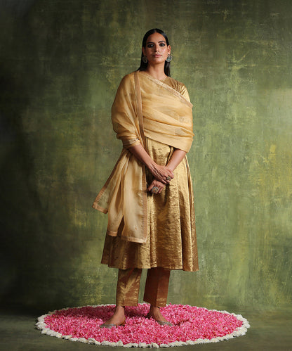 Handloom_Gold_Chanderi_Tissue_Suit_With_Straight_Pants_And_Hand_Embroidered_Organza_Dupatta_WeaverStory_02