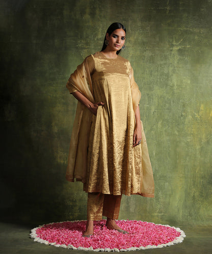 Handloom_Gold_Chanderi_Tissue_Suit_With_Straight_Pants_And_Hand_Embroidered_Organza_Dupatta_WeaverStory_04