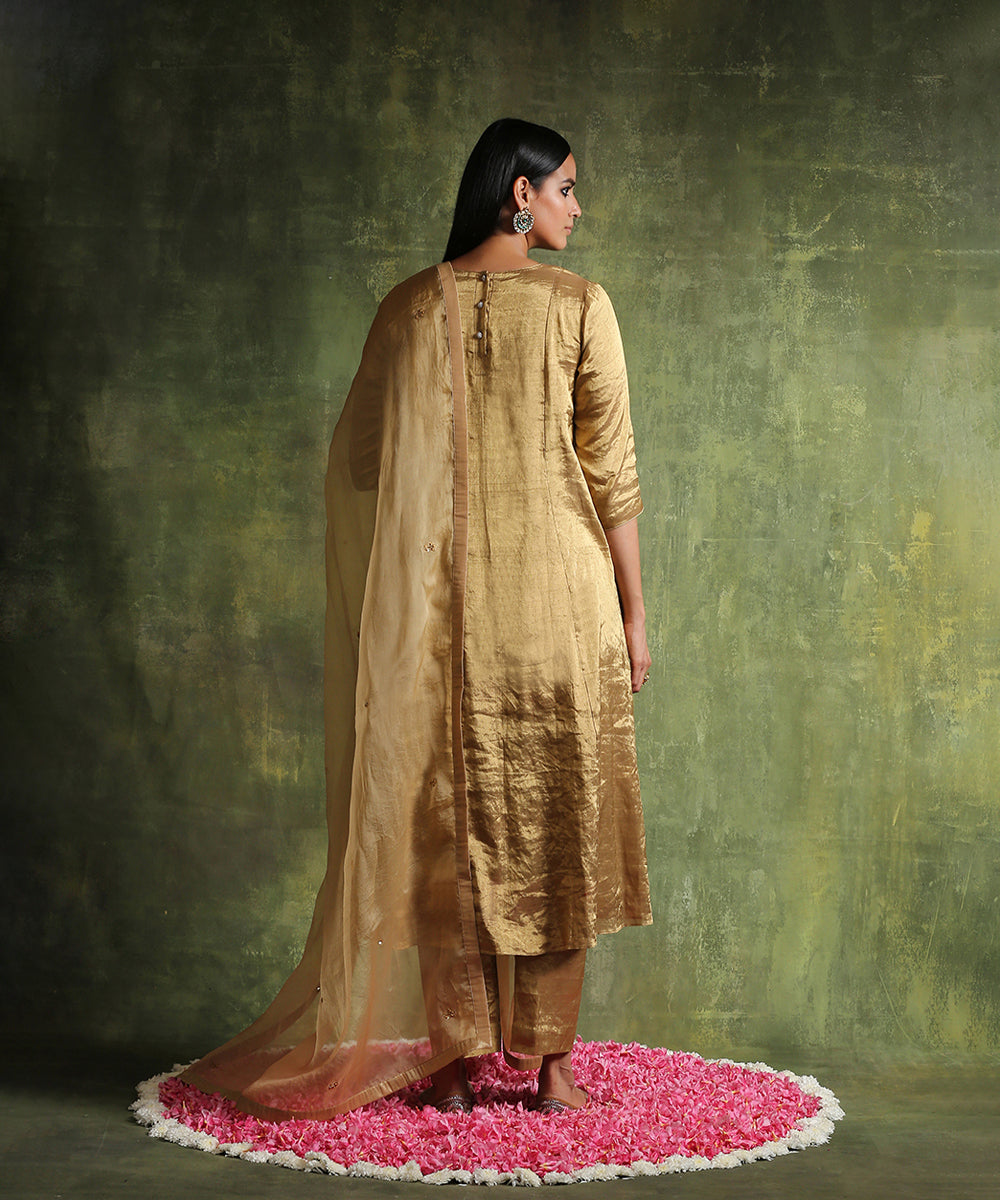 Handloom_Gold_Chanderi_Tissue_Suit_With_Straight_Pants_And_Hand_Embroidered_Organza_Dupatta_WeaverStory_05