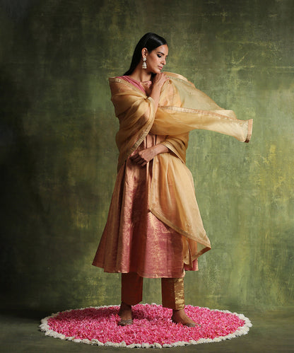 Rose_Gold_Pure_Chanderi_Tissue_Suit_With_Straight_Pants_And_Hand_Embroidered_Organza_Dupatta_WeaverStory_03