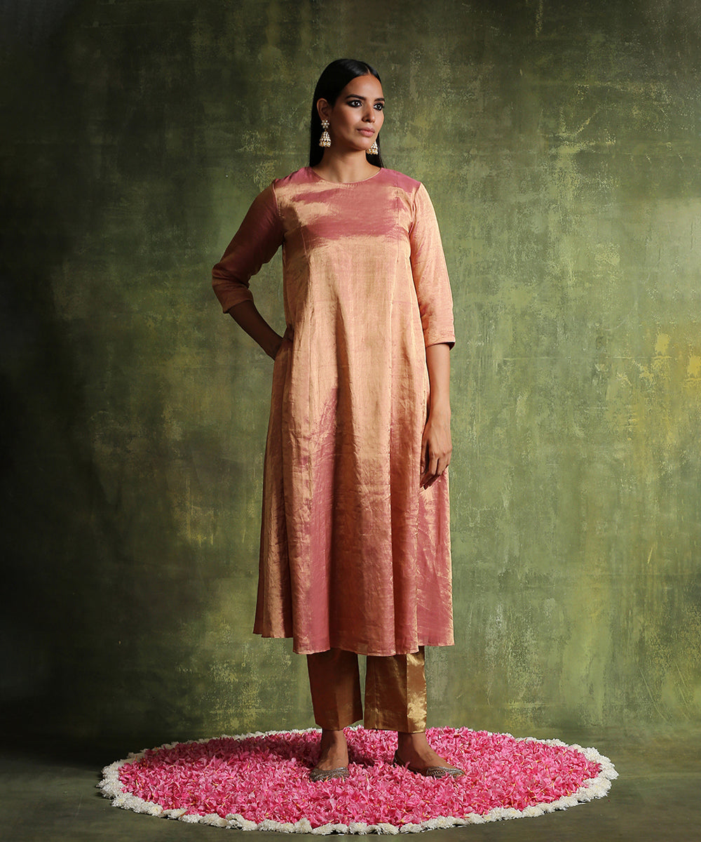 Rose_Gold_Pure_Chanderi_Tissue_Suit_With_Straight_Pants_And_Hand_Embroidered_Organza_Dupatta_WeaverStory_05