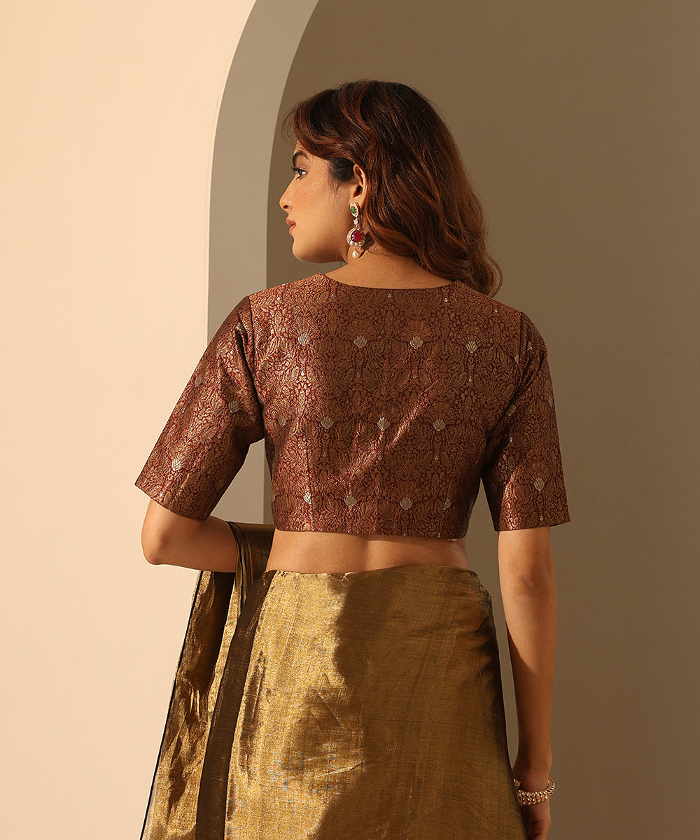 Brown_Stitched_Brocade_Blouse_With_Contrast_Lining_WeaverStory_03
