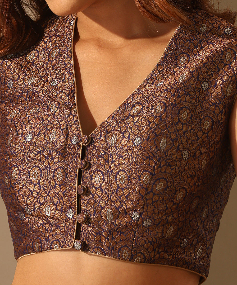 Blue_Stitched_Brocade_Blouse_With_Contrast_Lining_WeaverStory_04