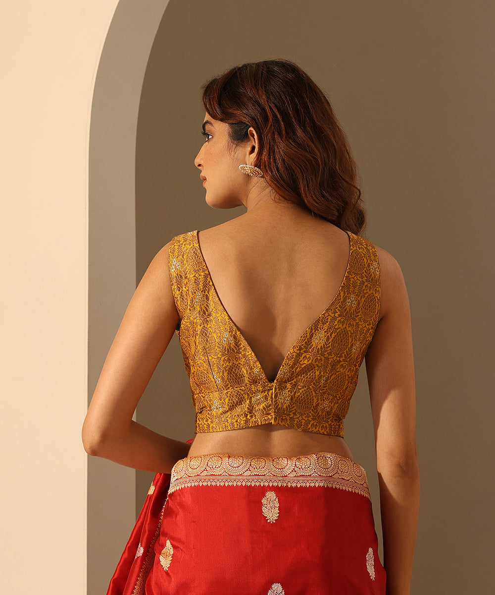 Yellow_Stitched_Brocade_Blouse_With_Contrast_Lining_WeaverStory_03