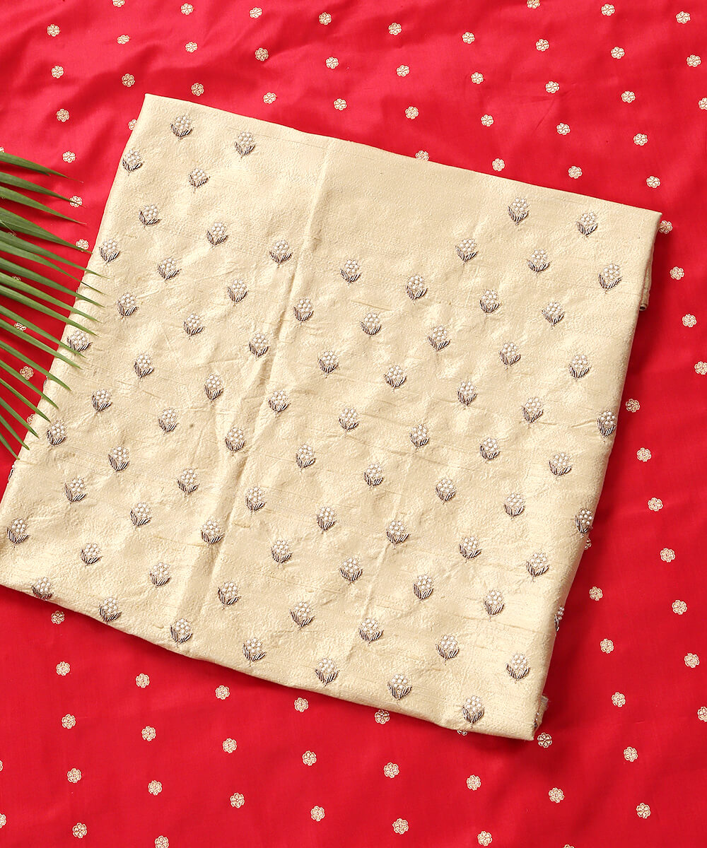 Beige_Raw_Silk_Hand_Embroidered_Blouse_Fabric_with_Pearls_and_Zari_Embroidery_WeaverStory_01